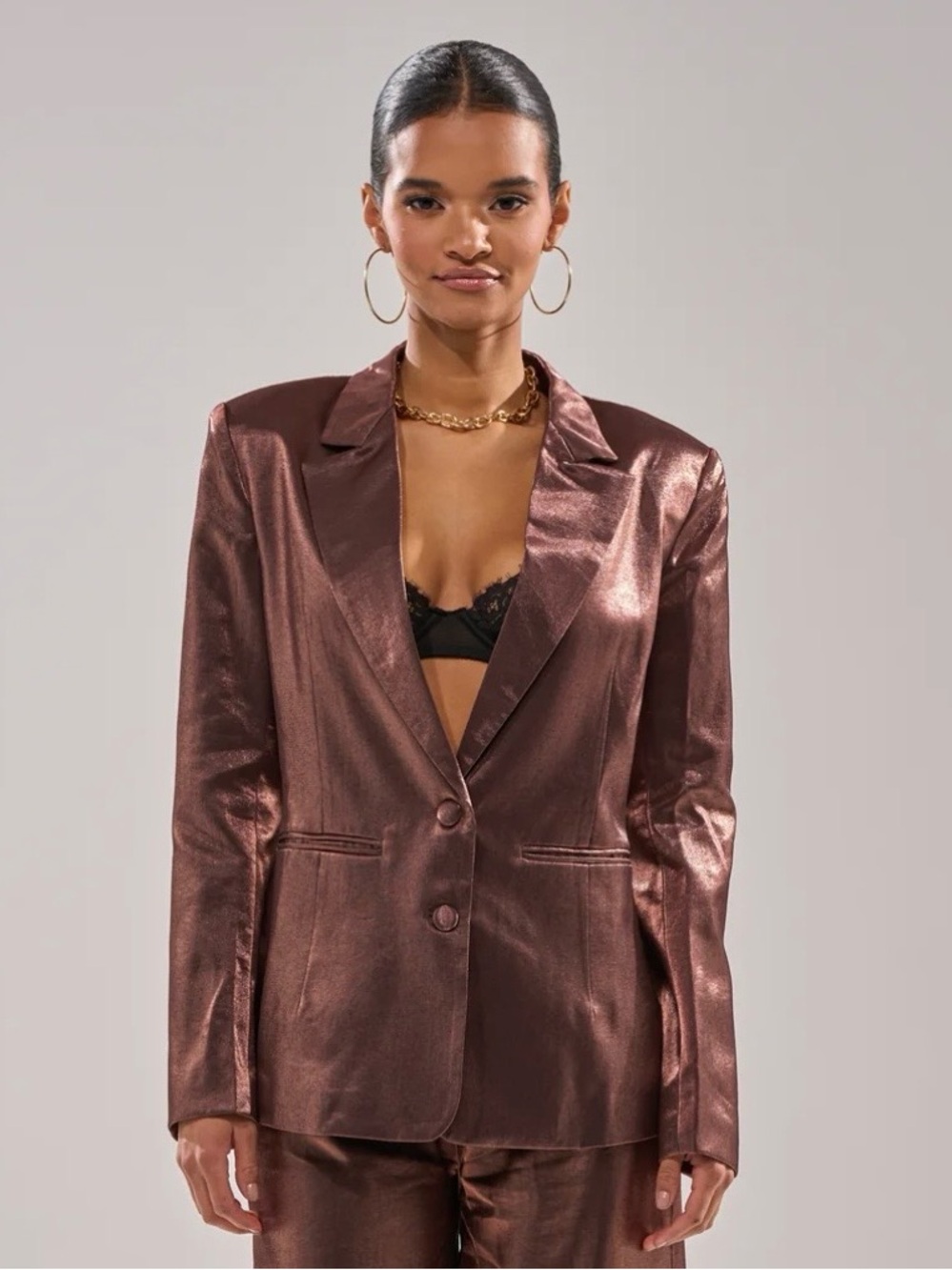 AKIRA Small Metallic Rust Brown Women's Blazer Jacket